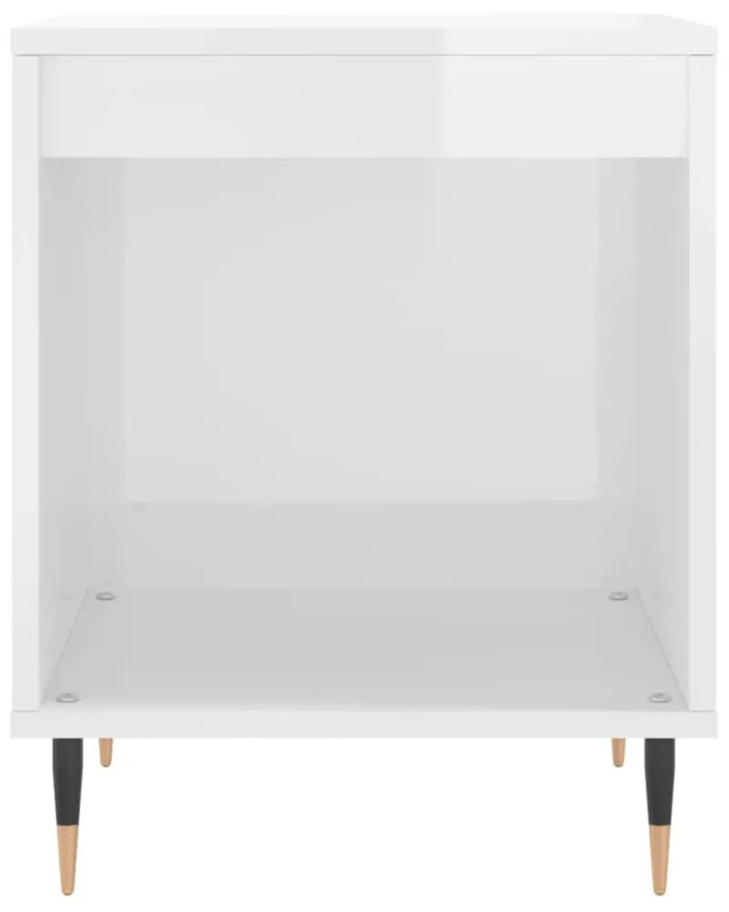 magasfényű fehér szerelt fa éjjeliszekrény 40x35x50 cm