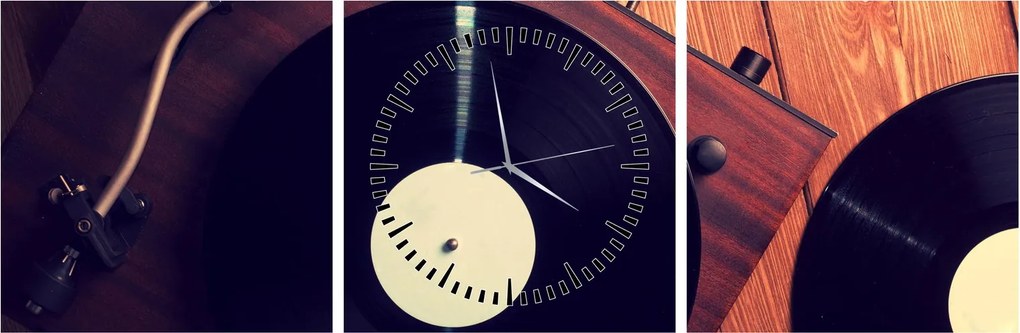 Gramofon lemezek képe (órával) (90x30 cm)