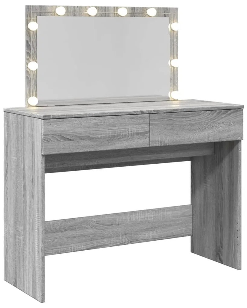 szürke sonoma színű fésülködőasztal LED-del 100 x 40 x 120 cm