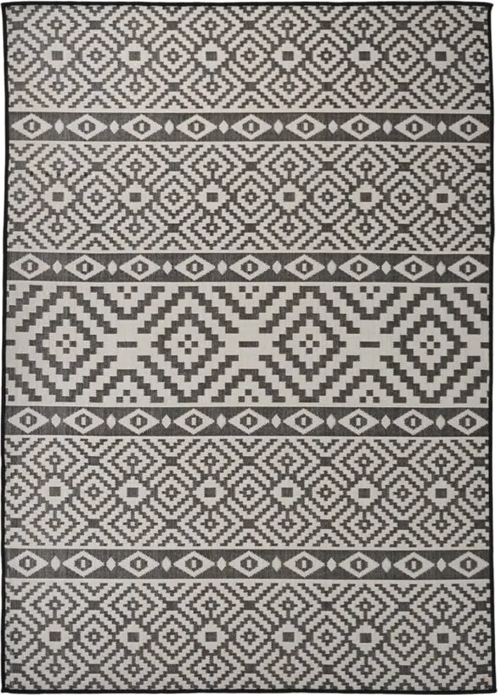 vidaXL fekete csíkos lapos szövésű kültéri szőnyeg 120 x 170 cm
