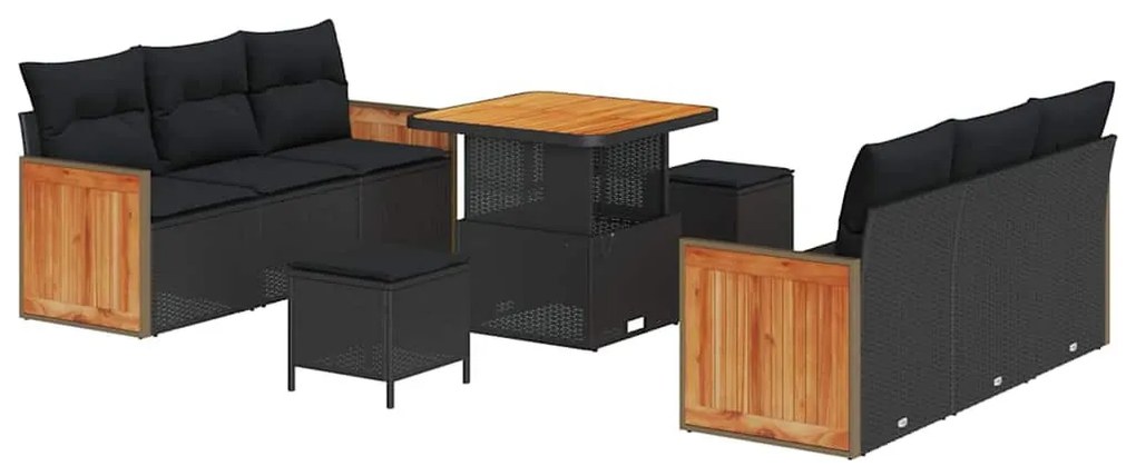 Kerti Kanapé Szett 9 pcs Fekete 80 x 80 x 71 cm polirattan