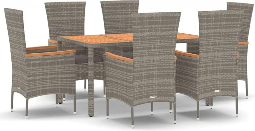 vidaXL 7 részes szürke polyrattan kerti étkezőgarnitúra párnával