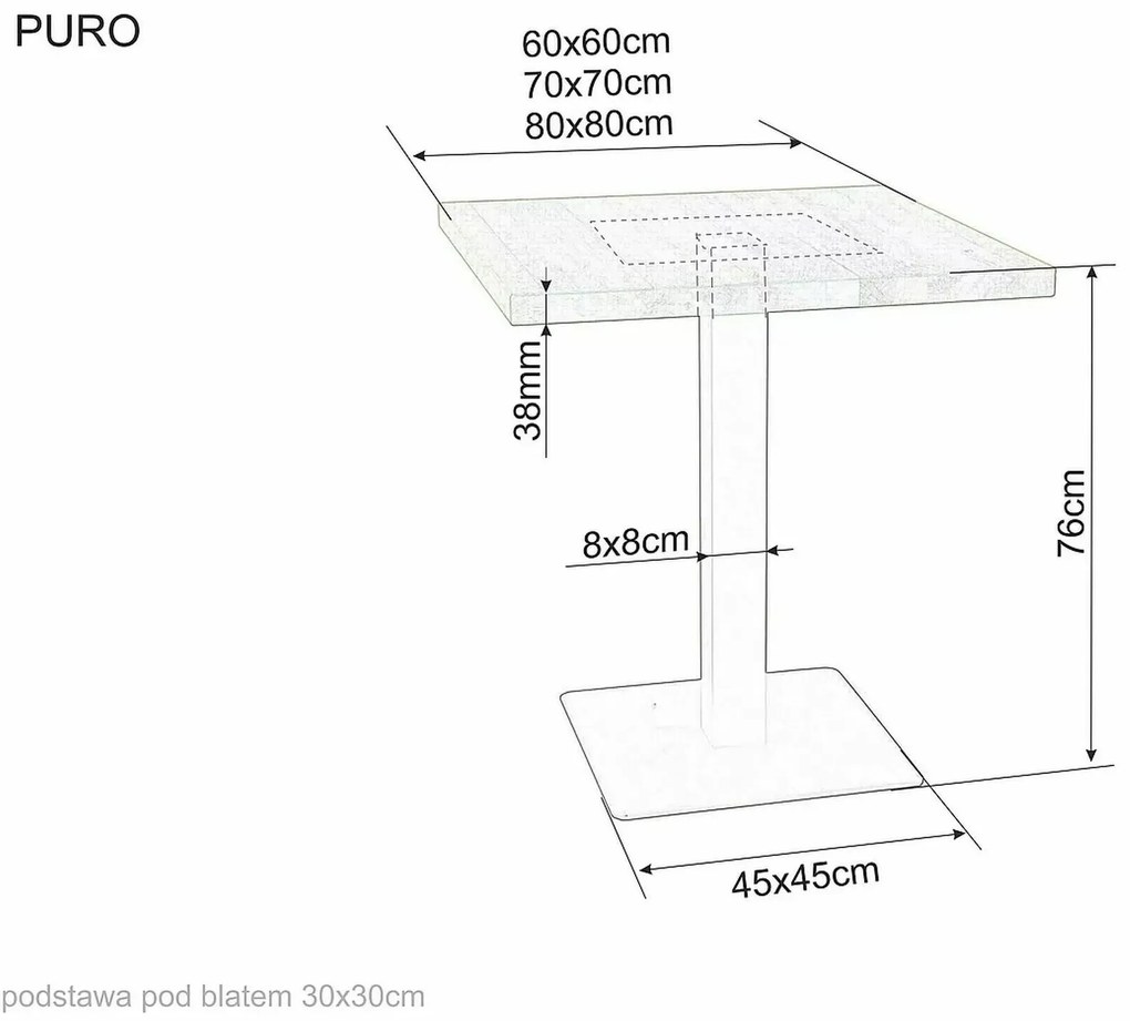 Fekete étkezőasztal tölgy dekor lappal PURO 60x60