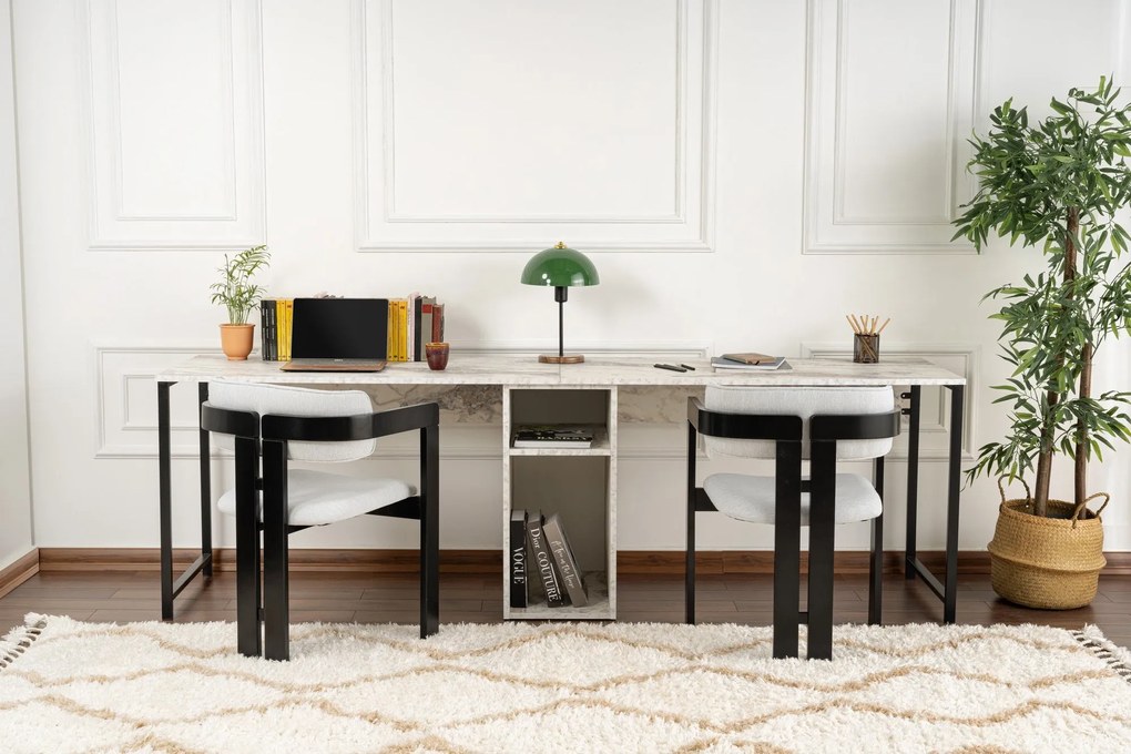 Íróasztal Twin Study Desk - Freesia Marble, Fekete