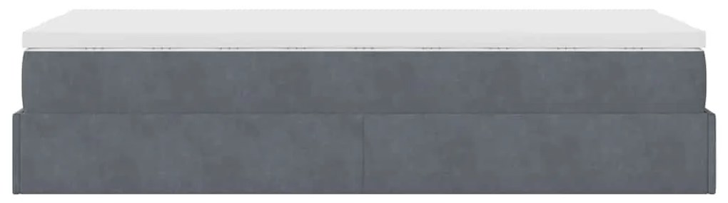 Ottomán ágykeret matraccal sötétszürke 90x190cm bársony