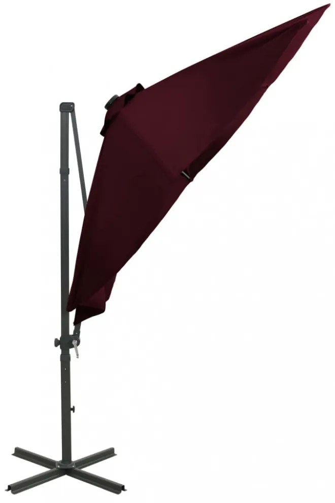 bordó konzolos napernyő rúddal és LED-fényekkel 300 cm