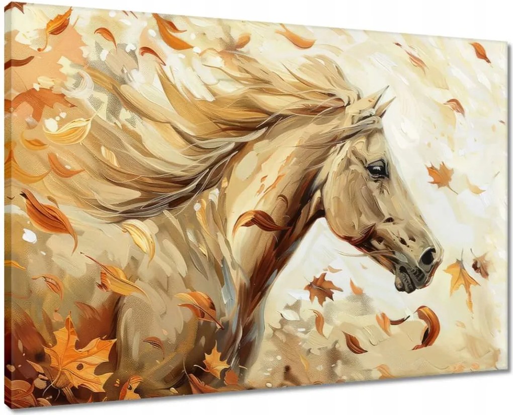 Vászonkép 70x50 Ló az őszi levelek között