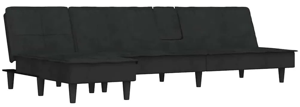 fekete L-alakú bársony kanapéágy 255x140x70 cm