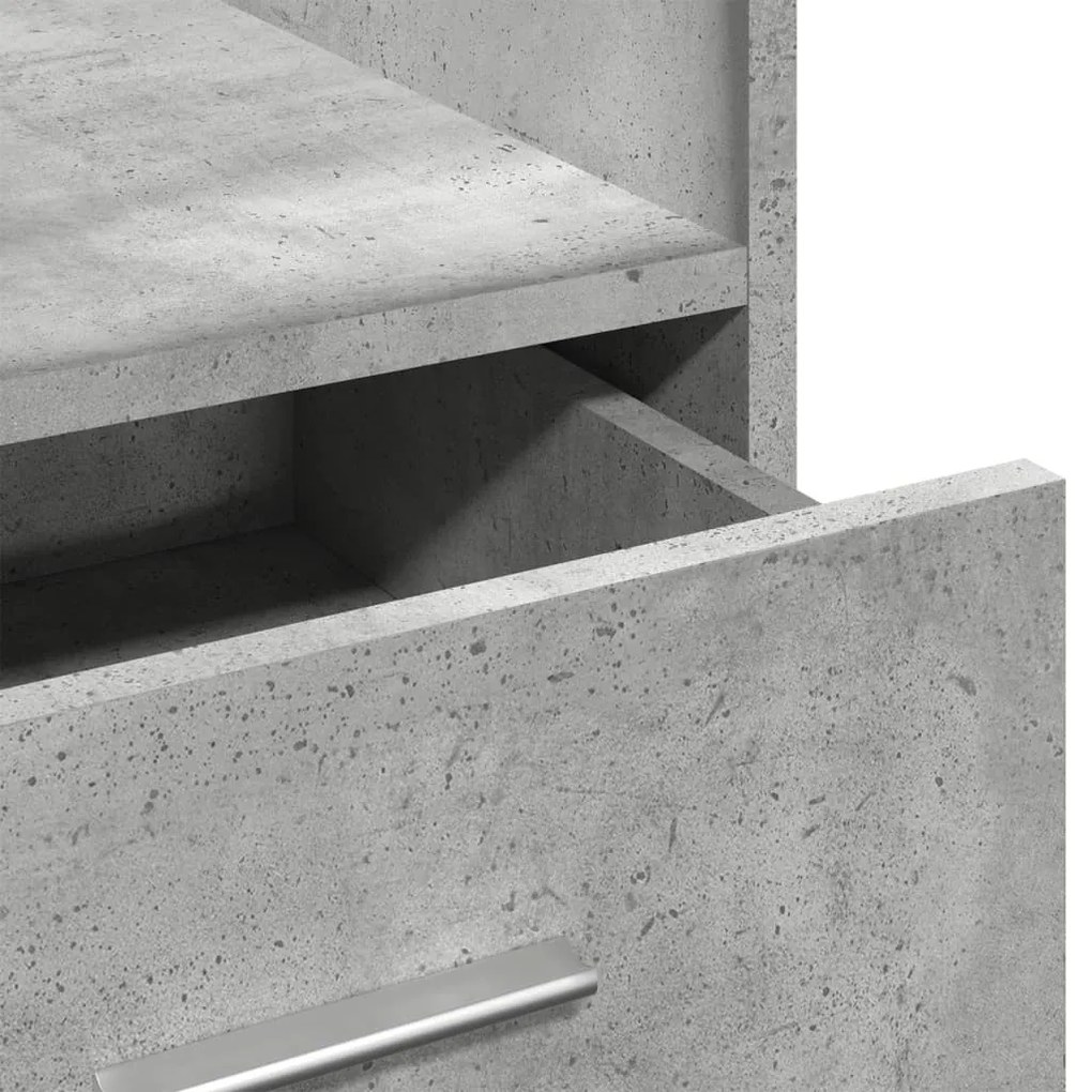 betonszürke szerelt fa állópult kerékkel és fiókkal 55x55x107cm