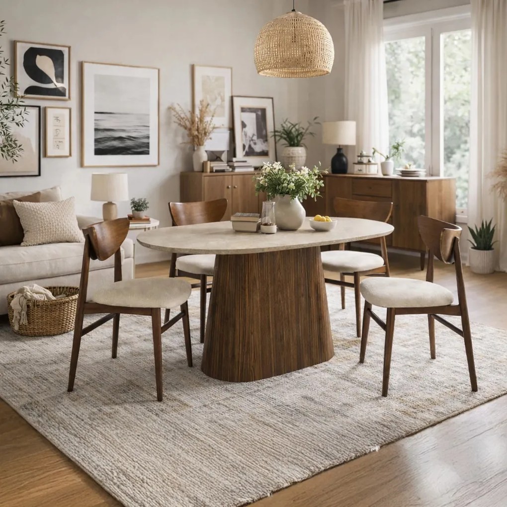 Ovális étkezőasztal 180 cm méretben, travertin/dió színben GIANNI