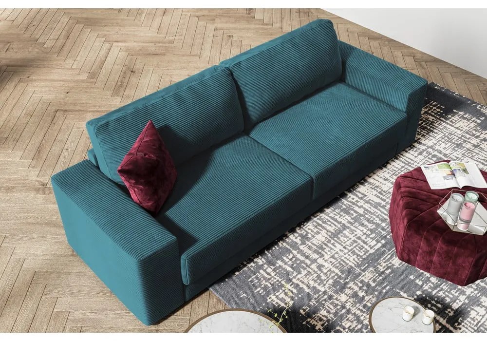 Türkiz kordbársony kinyitható kanapé 250 cm Donatella – Milo Casa