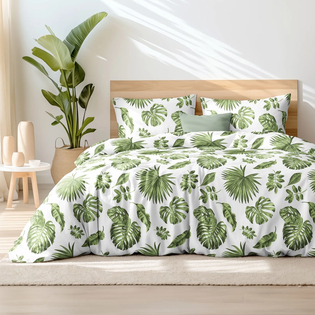 Goldea pamut ágyneműhuzat - monstera levelek 140 x 200 és 70 x 90 cm