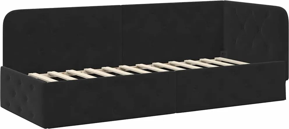 vidaXL Sarokágy keret fejtámlával Fekete 80 x 200 cm Bársony