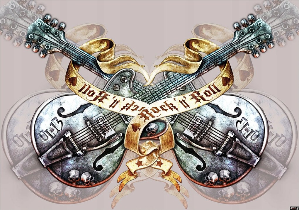 Tapéta Rock and Roll Gitár Koponyák Fém Energia Lázadás Vinyl 254x184 +ragasztó