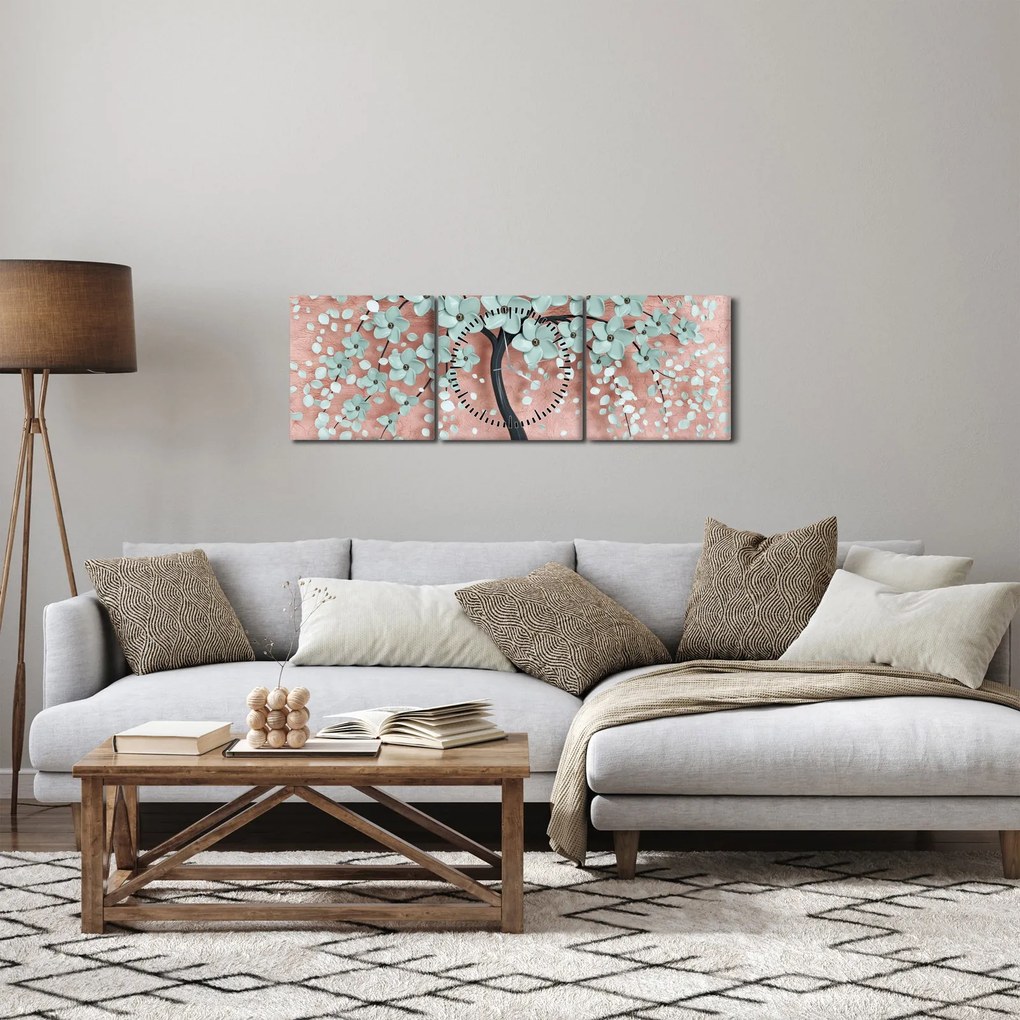 Kép - Pasztell kék virágok (órával) (90x30 cm)