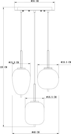 Globo 15345-3 Függeszték fekete fém váz, füstszínű 3 különböző méretű, és formájú üvegbúrával. Ø:460, H:1200, exkl. 3xE14 40W 230V