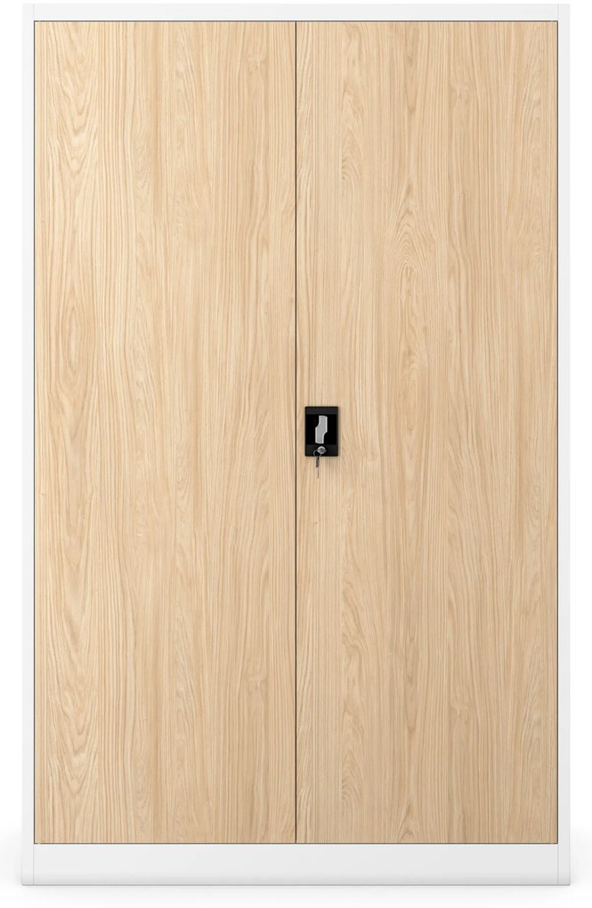 Fém irodai iratszekrény, széles, fehér/sonoma tölgy, 1150x1850x400 mm: JAN II Eco Design