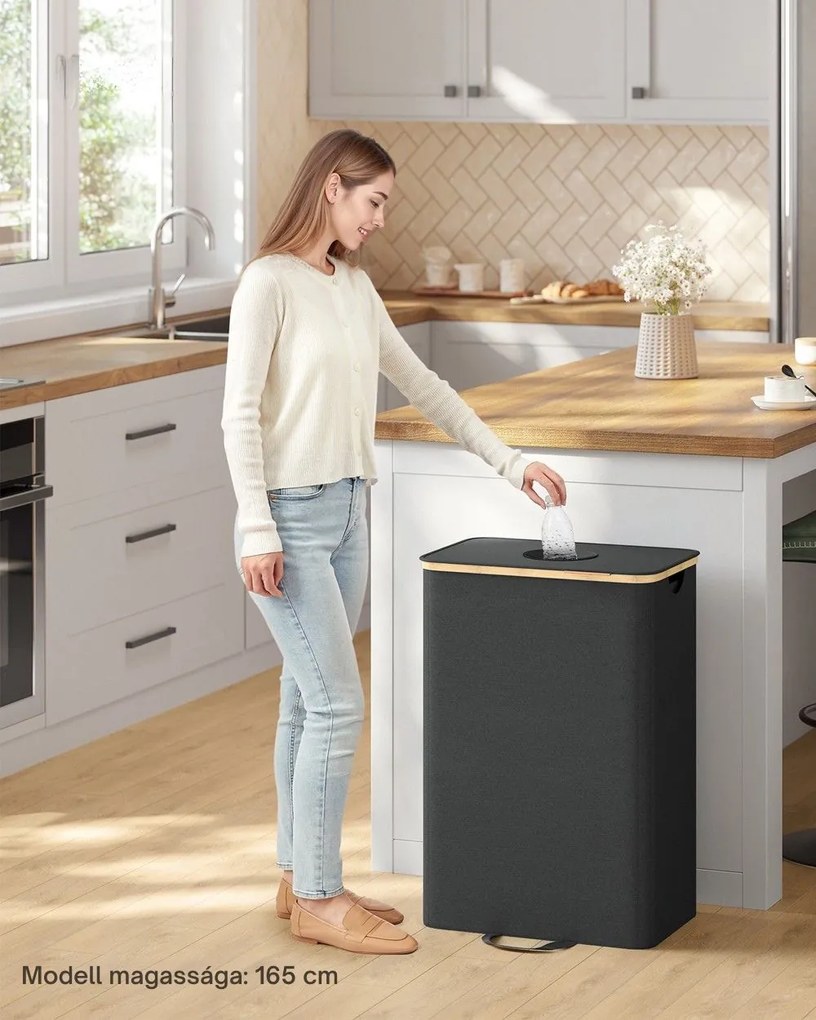 ECOVIA szelektív hulladékgyűjtő palackokhoz és dobozokhoz, 100l, fekete/bézs SongmicsHome