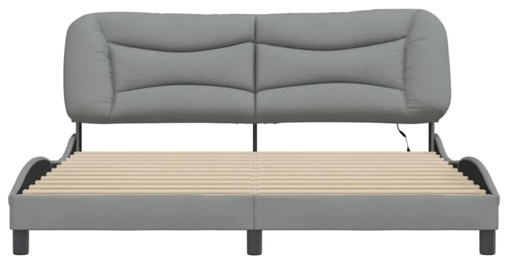 világosszürke szövet ágykeret LED-ekkel matrac nélkül Hvar 180 x 200 cm