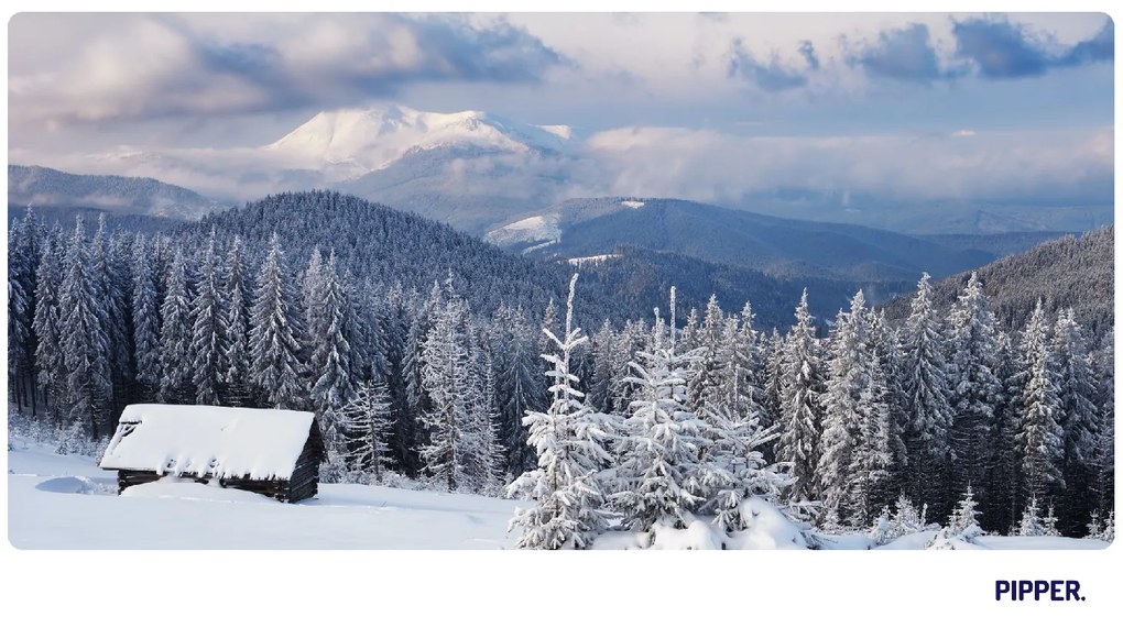 PIPPER. Öntapadós textiltapéta "Tél a hegyekben"