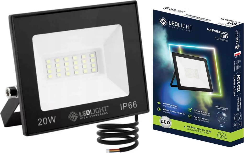 Halogén Led 20W Slim Kültéri Fényvető IP66 Munkavédelmi Fehér Hideg