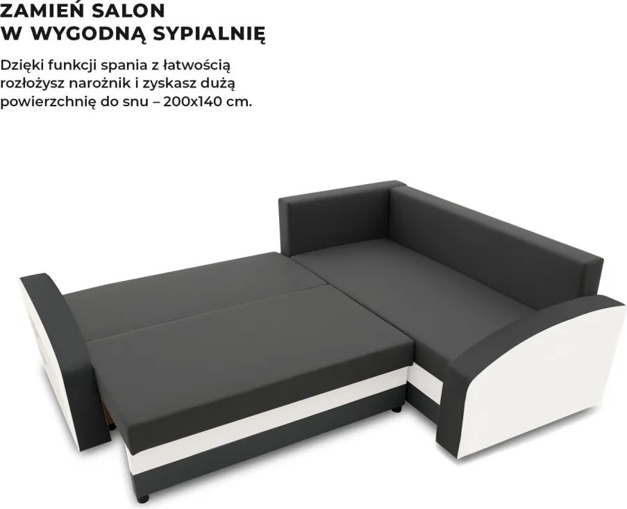 Grande sarokkanapé polcokkal , polc a bal karfaban, jobboldali, szövet anyag, bonell töltet, szürke - fehér