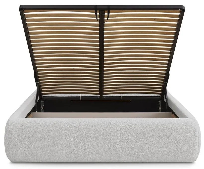 Világosszürke kárpitozott ágyneműtartós-ágytámla nélkül franciaágy ágyráccsal 160x200 cm Inera – Bobochic Paris