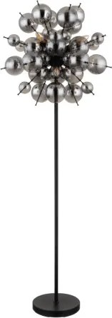 Globo 15633SS Állólámpa fém fekete matt, füstszínű üveggömbök, fekete PVC kábel, lábpedálos kapcsoló a kábelen, ø: 550mm, M: 1550mm, kábel hossza 1800mm, üveggömbök átmérője: 24 x 6 cm, 24 x 10 cm, 6x E14 25W 230V izzók nélkül