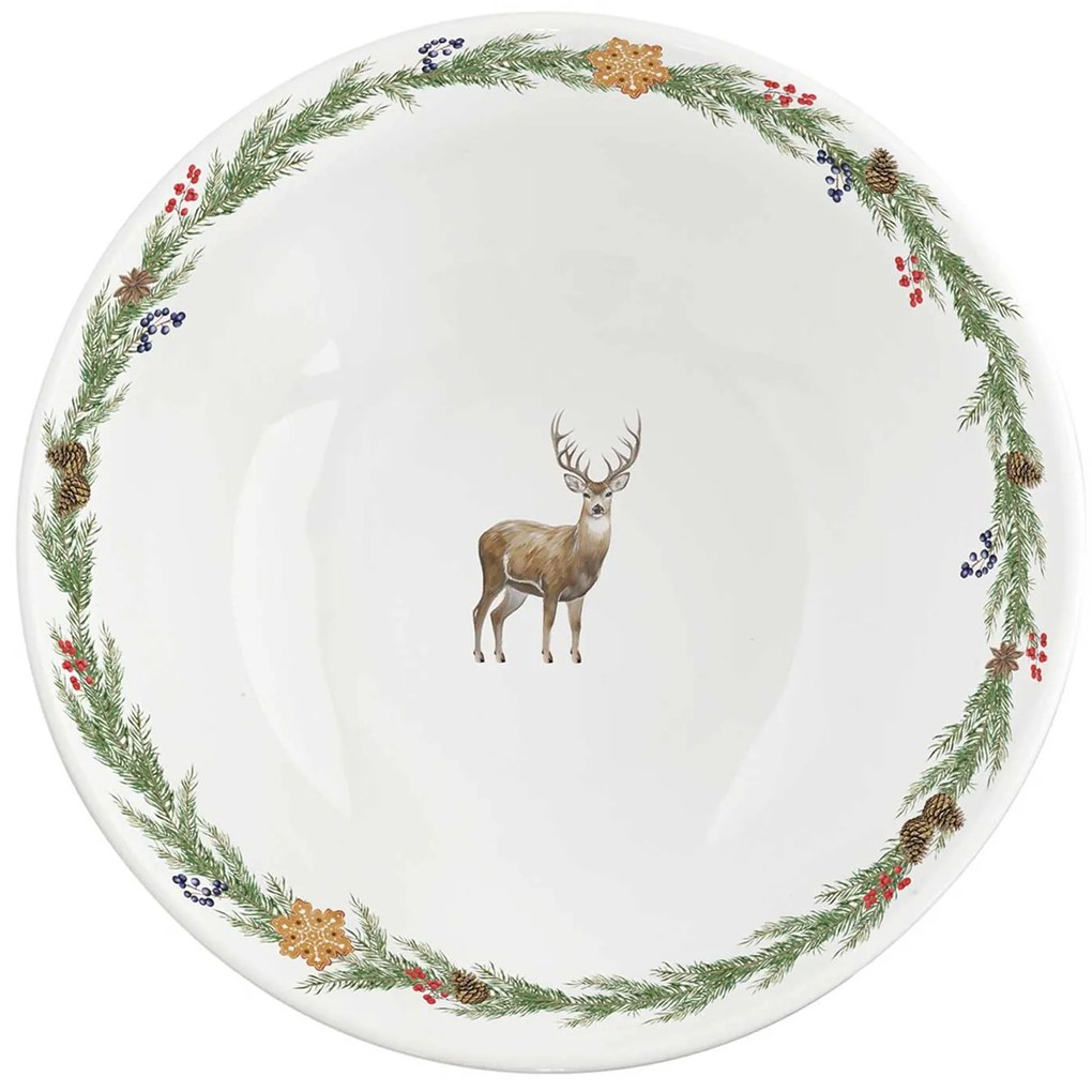Karácsonyi porcelán mély nagy tál 15 cm szarvas mintás White Forest