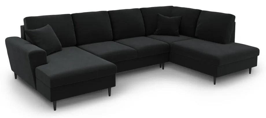 Fekete bársony kinyitható tárolóhelyes sarokkanapé (jobb oldali-U alakú) Kyoto – Cosmopolitan Design