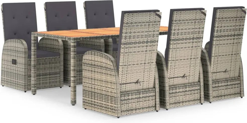 vidaXL 7 részes szürke polyrattan kerti étkezőgarnitúra párnával