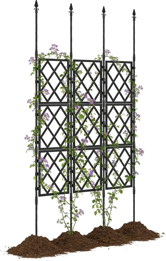Outsunny összecsukható kerti támrács — PE-bevonatos acél kúszónövény-támogató, 85 x 2 x 197 cm, fekete | Aosom