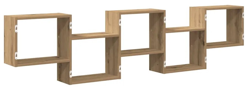kézműves tölgy színű szerelt fa fali kockapolc 5 rekeszes színű