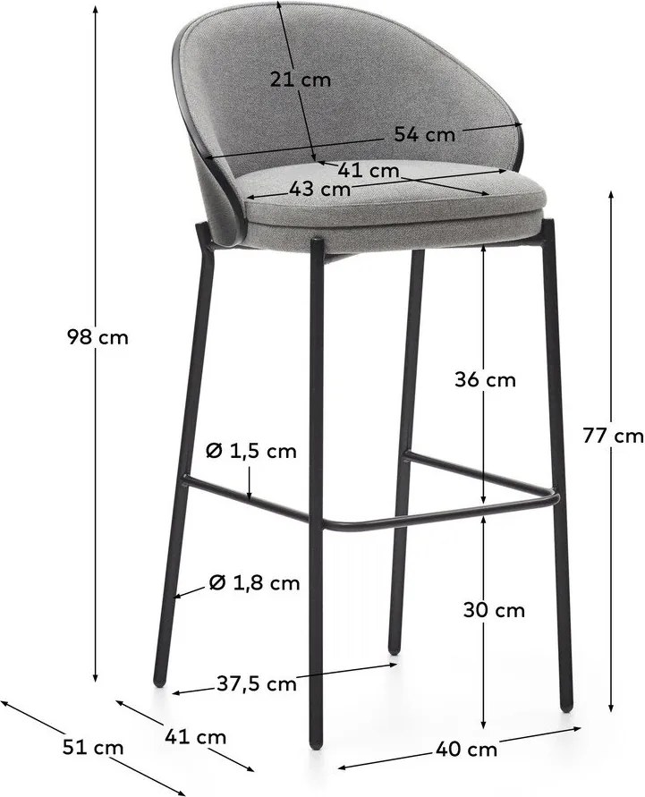 Fekete-szürke bárszék (ülésmagasság 77 cm) Eamy – Kave Home