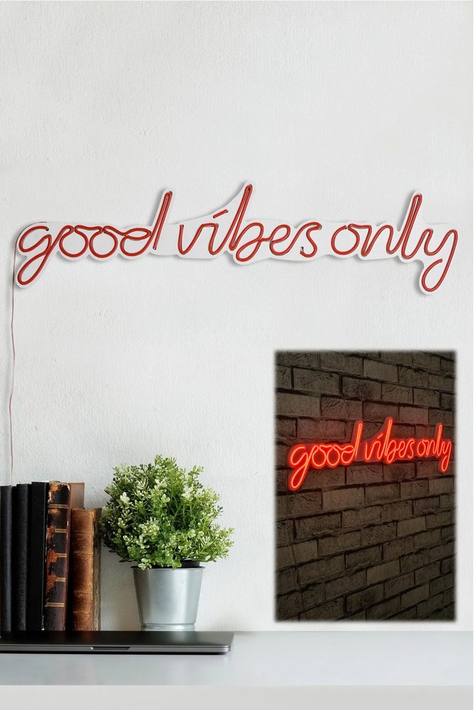Műanyag LED-es fali dekoráció, Good Vibes Only - Red