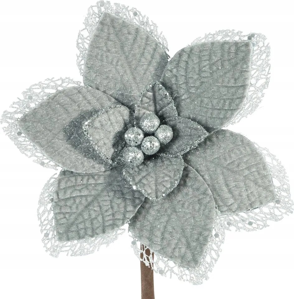 Karácsonyfadísz ezüst virág dekorációs karácsonyi dísz 16CM