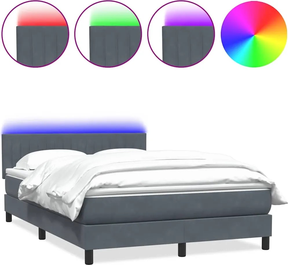 vidaXL sötétszürke bársony rugós és LED-es ágy matraccal 140x220 cm