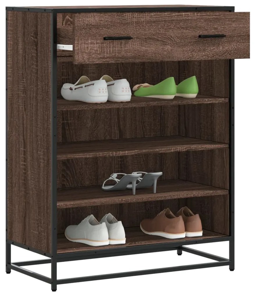 barna tölgy színű szerelt fa és fém cipőszekrény 75x38x97,5 cm