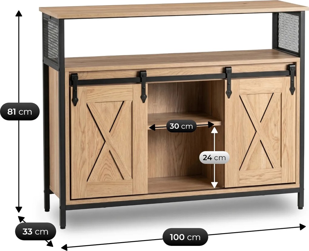 ARLO 100 cm-es komód polcokkal, tölgy/fekete színben