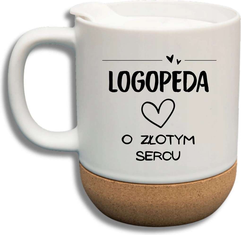 Fehér Bögre Fedéllel És Parafa Aljjal Logopédus Ajándék