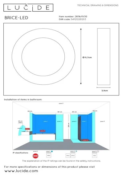 Lucide 28116/11/30 - LED Dimmelhető fürdőszobai lámpa BRICE LED/8W/230V IP44