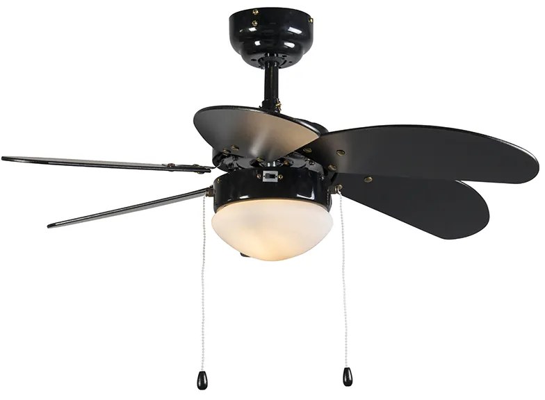 Mennyezeti ventilátor fekete fa mintával 80 cm húzózsinórral - Fresh