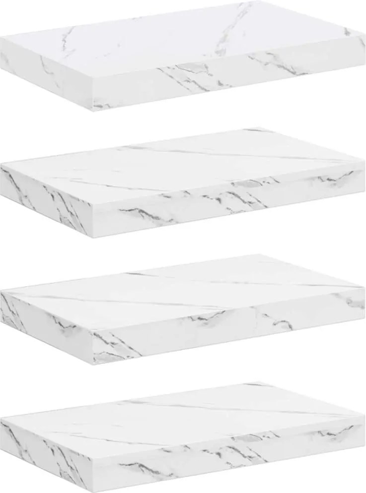 vidaXL Falpolc tárolóval 4 pcs Fehér márvány 40 x 23,5 x 4 cm Faanyag