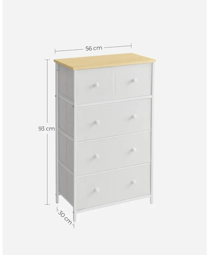 Tároló szekrény öt fiókkal, ruhás szekrény, fehér és tölgy 80x30x85cm