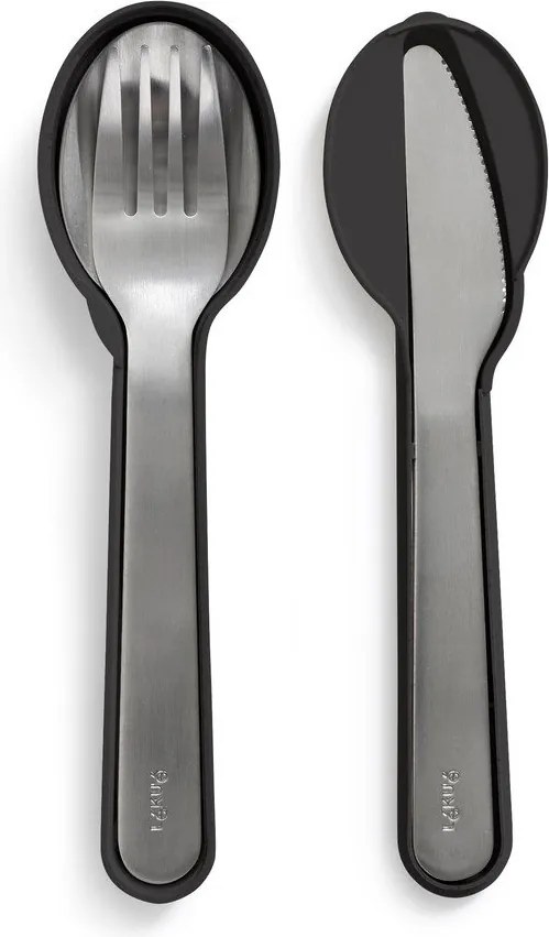 Fekete-ezüstszínű rozsdamentes acél utazó evőeszköz készlet 3 db-os To Go – Lékué