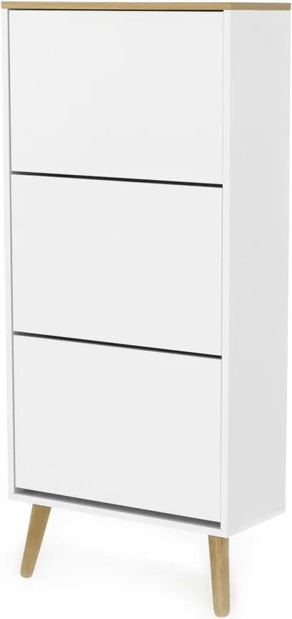 Dot fehér cipősszekrény tölgyfa dekorral, 3 billenős fiókkal - Tenzo