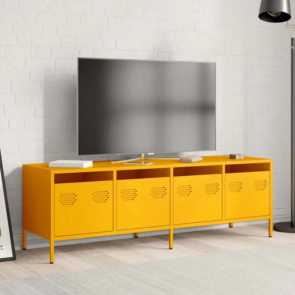 mustársárga hidegen hengerelt acél TV-szekrény 135x39x43,5 cm