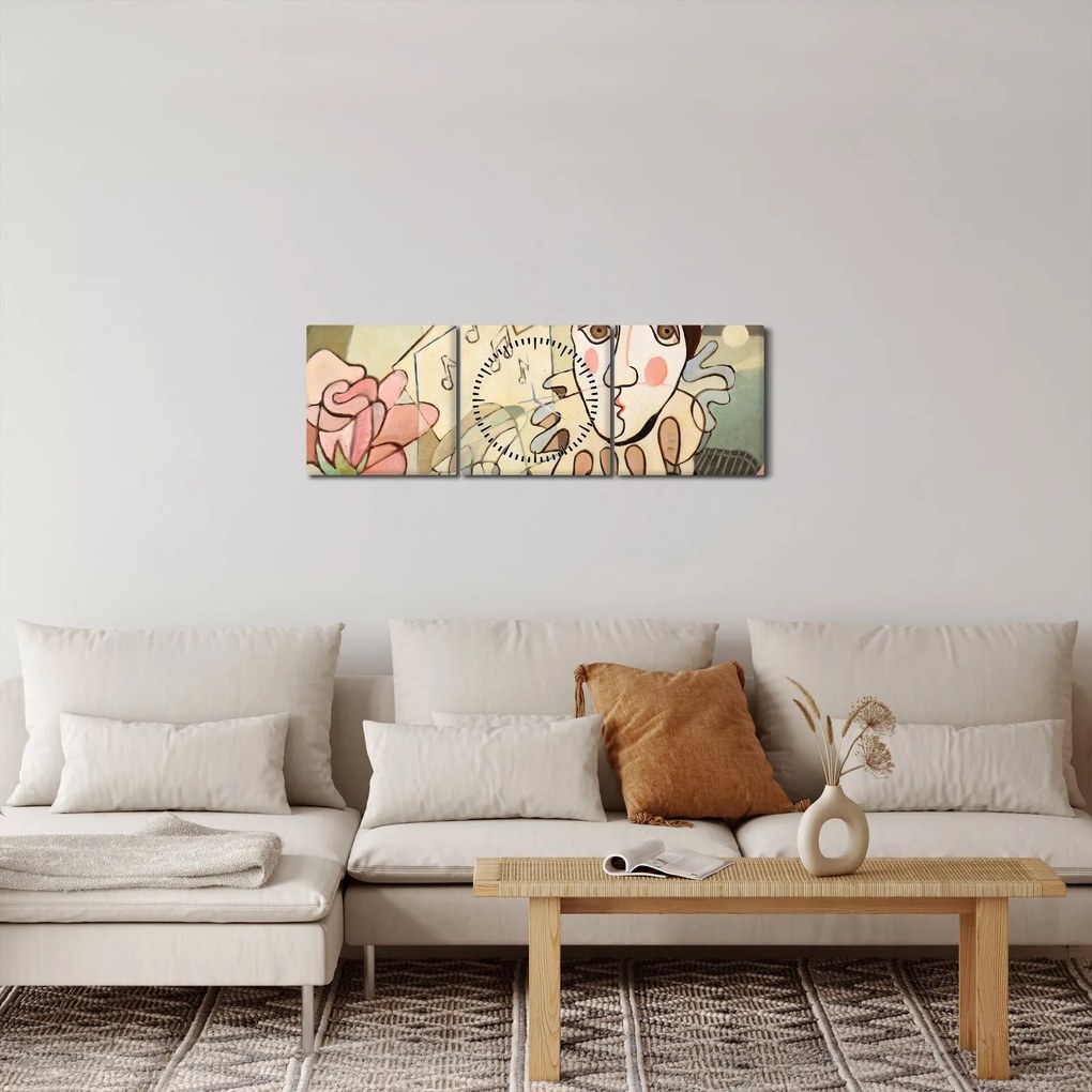 Kép - kubizmus -harlequin and rose (órával) (90x30 cm)