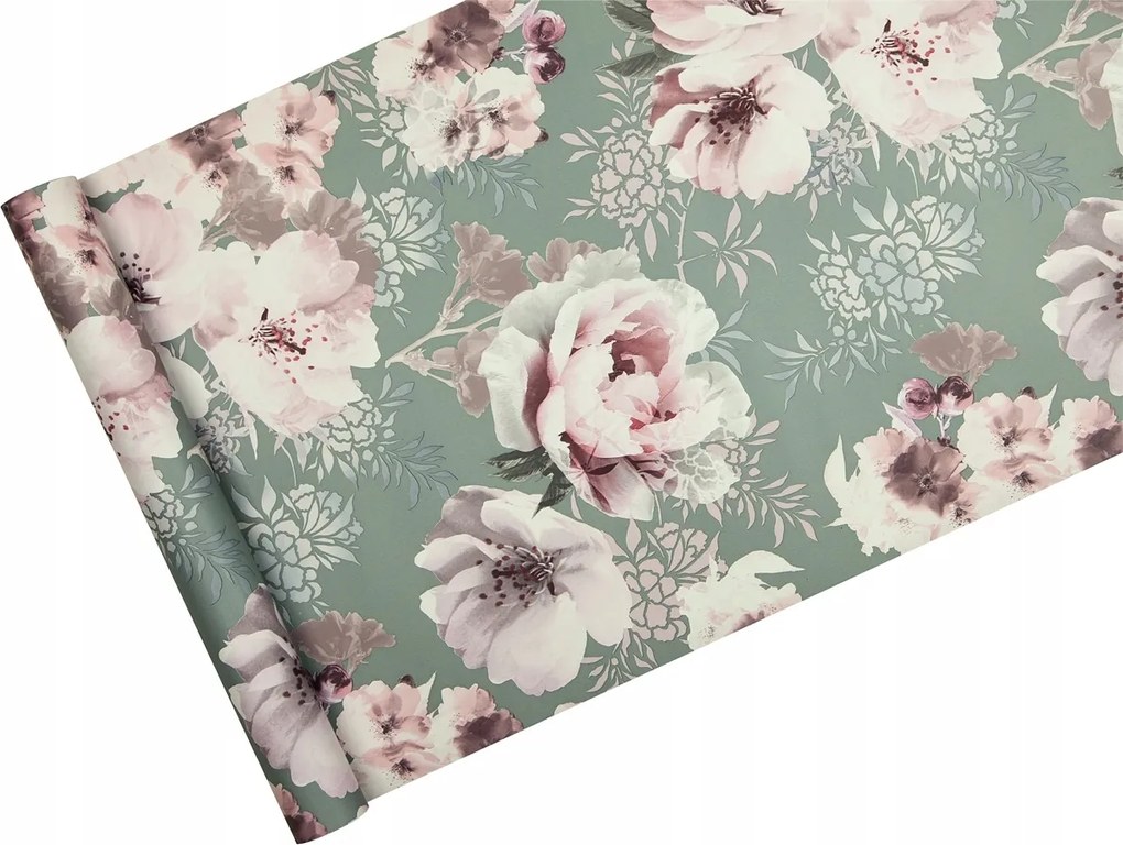 Szürke alapon romantikus Virágok mintás tapéta