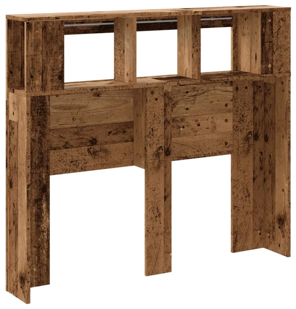 antik fa színű szerelt fa LED-es fejtámla 120x18,5x103,5 cm